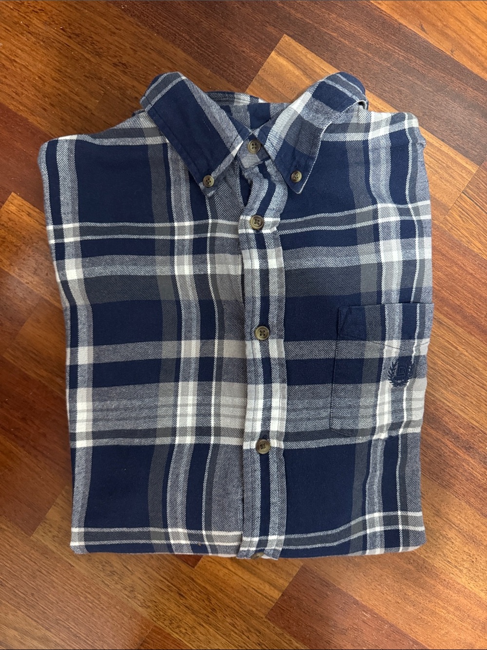 Chaps Flannel Navy & White Plaid Button-Down Shirt